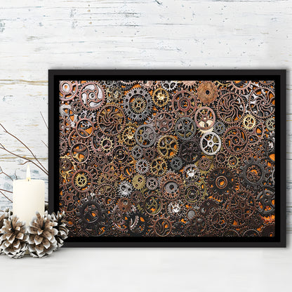 Ancient Mechanics Wall Art Set,Abstract Gears Framed Canvas Prints, Framed Cavas Print, Floating Frame