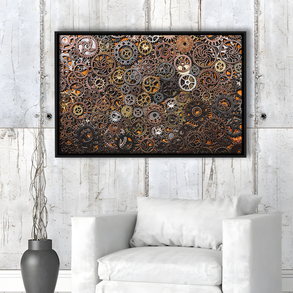 Ancient Mechanics Wall Art Set,Abstract Gears Framed Canvas Prints, Framed Cavas Print, Floating Frame
