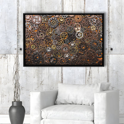 Ancient Mechanics Wall Art Set,Abstract Gears Framed Canvas Prints, Framed Cavas Print, Floating Frame
