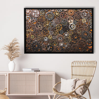 Ancient Mechanics Wall Art Set,Abstract Gears Framed Canvas Prints, Framed Cavas Print, Floating Frame
