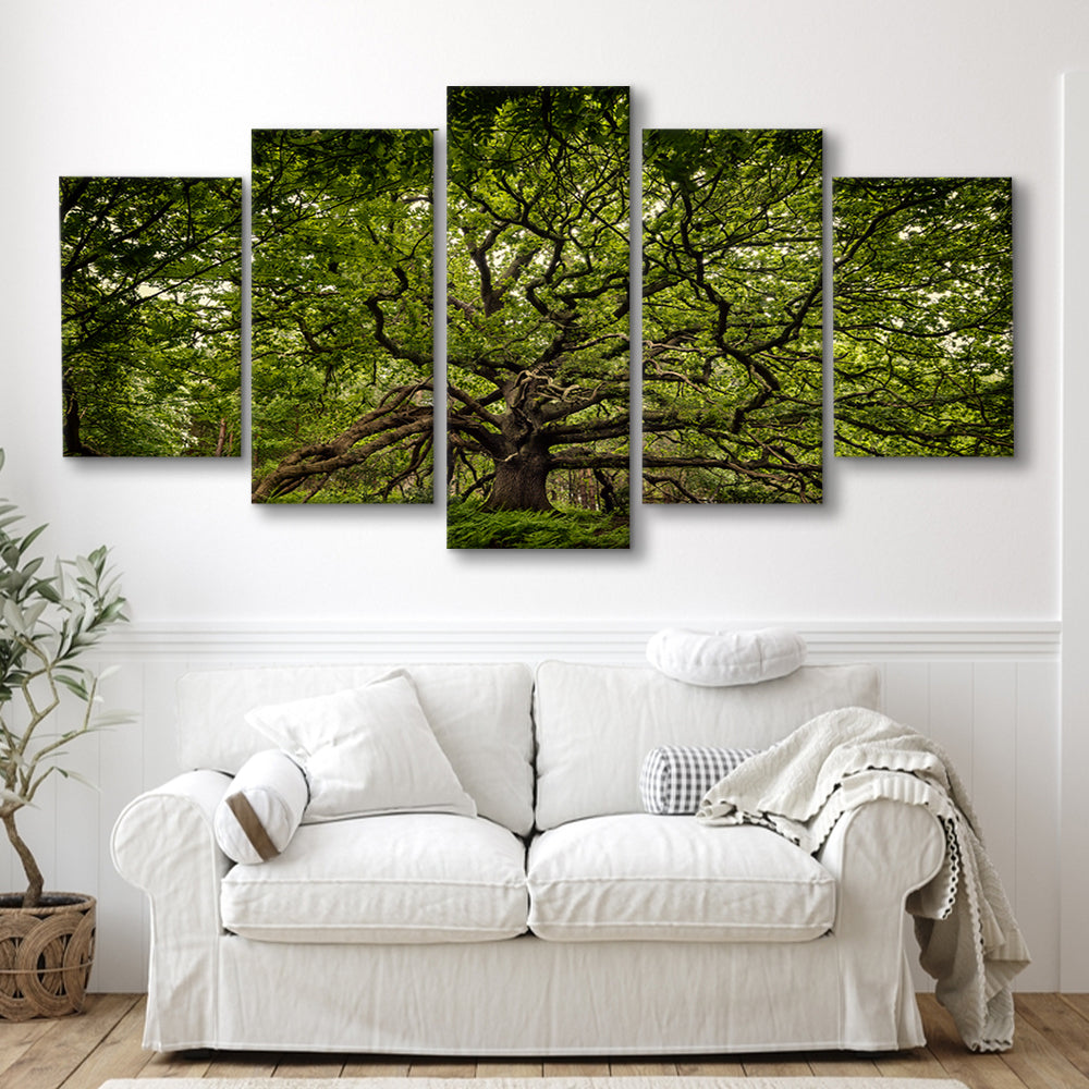 Ancient oak tree in Bayfield Estate, North Norfolk, 5 Piece Large Cavas Print Wall Art