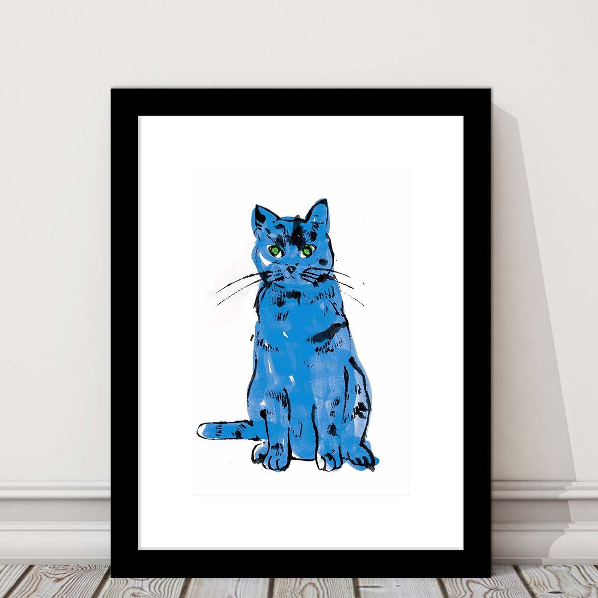 Andy Warhol Blue Cat Pop Art, Line Art Wall Decor, Cat Sam, Cat Print, Framed Art Print, White Border