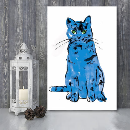 Andy Warhol Blue Cat Pop Art, Line Art Wall Decor, Cat Sam, Cat Print, Contemporary Art Print, Canvas Print, Canvas Decor