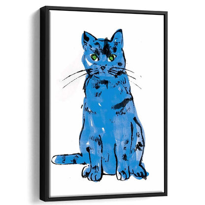 Andy Warhol Blue Cat Pop Art, Line Art Wall Decor, Cat Sam, Cat Print, Framed Canvas Print, Floating Frame