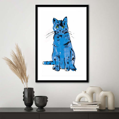 Andy Warhol Blue Cat Pop Art, Line Art Wall Decor, Cat Sam, Cat Print, Framed Art Print, White Border