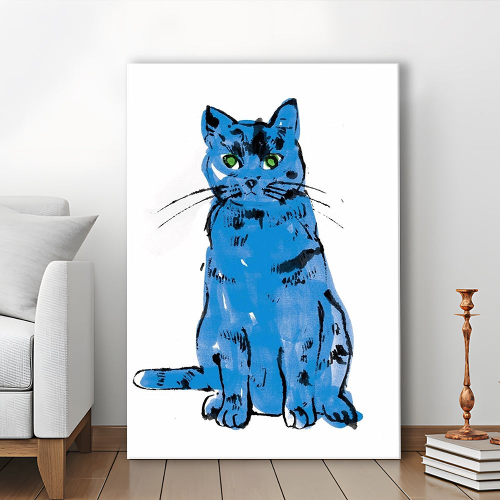 Andy Warhol Blue Cat Pop Art, Line Art Wall Decor, Cat Sam, Cat Print, Contemporary Art Print, Canvas Print, Canvas Decor