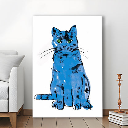 Andy Warhol Blue Cat Pop Art, Line Art Wall Decor, Cat Sam, Cat Print, Contemporary Art Print, Canvas Print, Canvas Decor