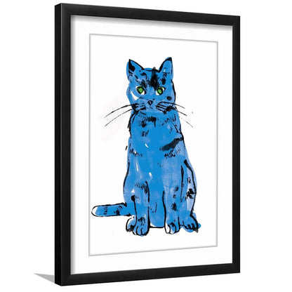 Andy Warhol Blue Cat Pop Art, Line Art Wall Decor, Cat Sam, Cat Print, Framed Art Print, White Border