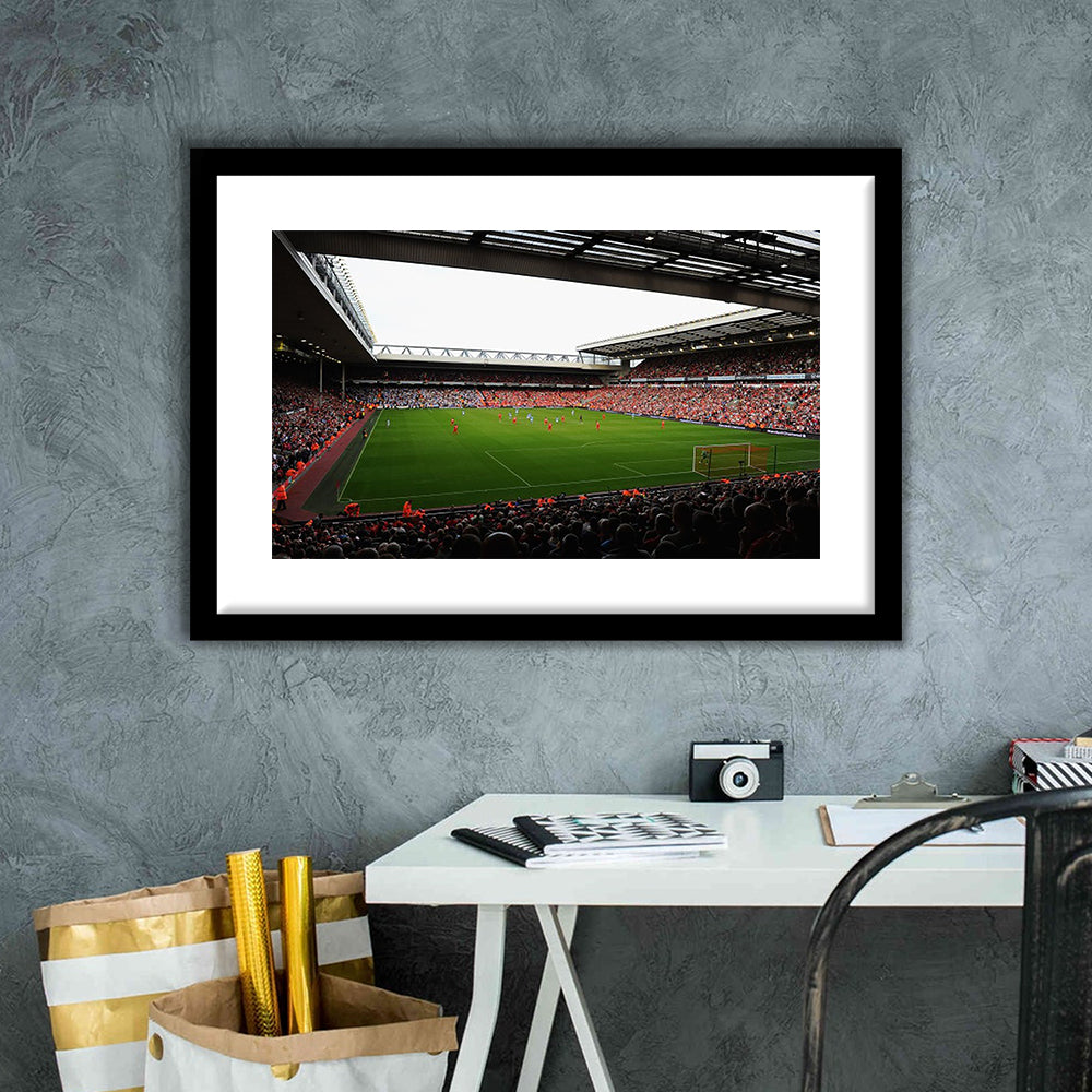 Anfield Football Stadium, Stadium Canvas, Sport Art, Gift for him, White Border Framed Art Print Wall Decor