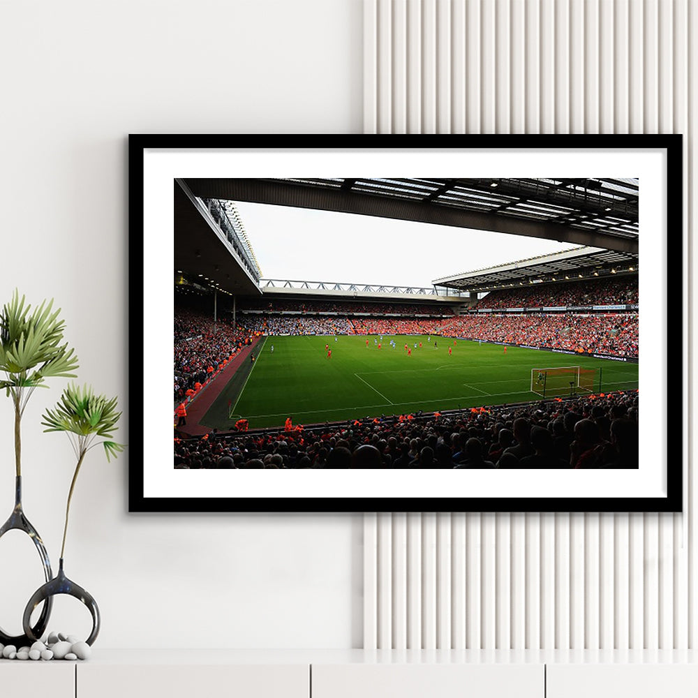 Anfield Football Stadium, Stadium Canvas, Sport Art, Gift for him, White Border Framed Art Print Wall Decor