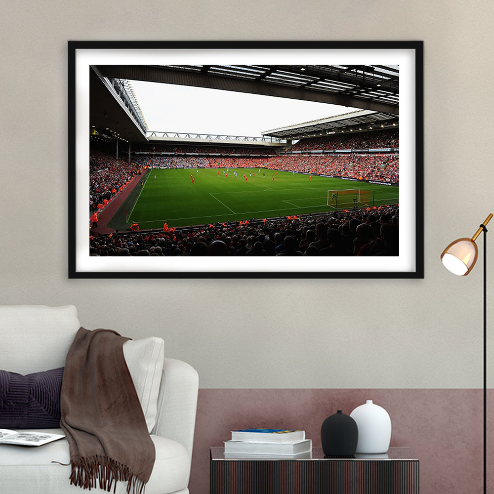 Anfield Football Stadium, Stadium Canvas, Sport Art, Gift for him, White Border Framed Art Print Wall Decor