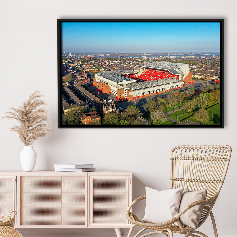 Anfield Liverpool Aerial View, Stadium Canvas, Sport Art, Framed Canvas Print Wall Art, Floating Frame