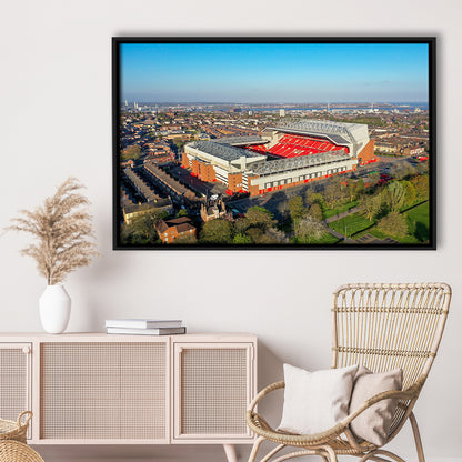 Anfield Liverpool Aerial View, Stadium Canvas, Sport Art, Framed Canvas Print Wall Art, Floating Frame