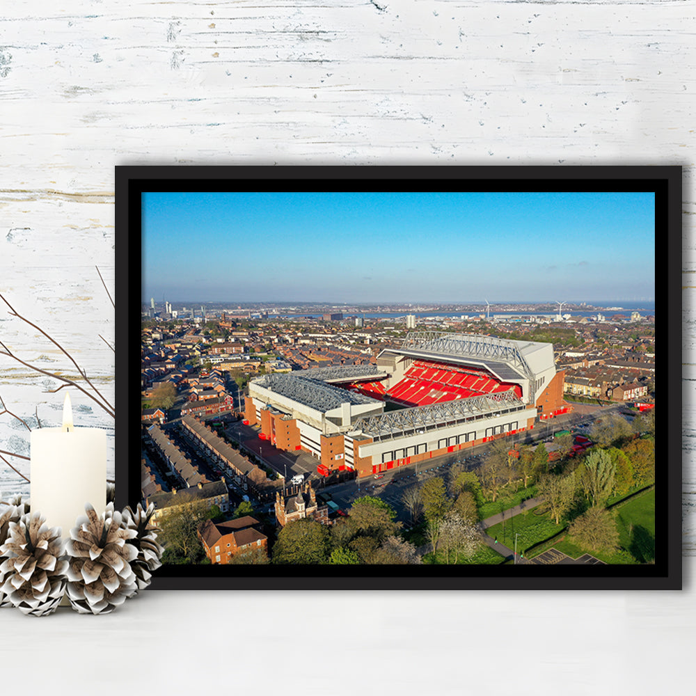 Anfield Liverpool Aerial View, Stadium Canvas, Sport Art, Framed Canvas Print Wall Art, Floating Frame
