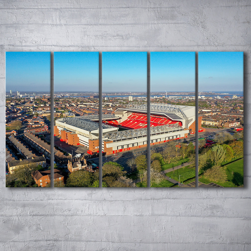 Anfield Liverpool Aerial View, Stadium Canvas, Sport Art, 5 Panel B, Extra Large Canvas, Canvas Print Wall Art