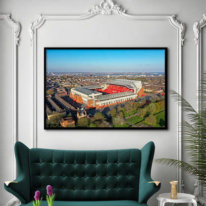 Anfield Liverpool Aerial View, Stadium Canvas, Sport Art, Gift for him, Framed Art Print Wall Decor, Picture Framed