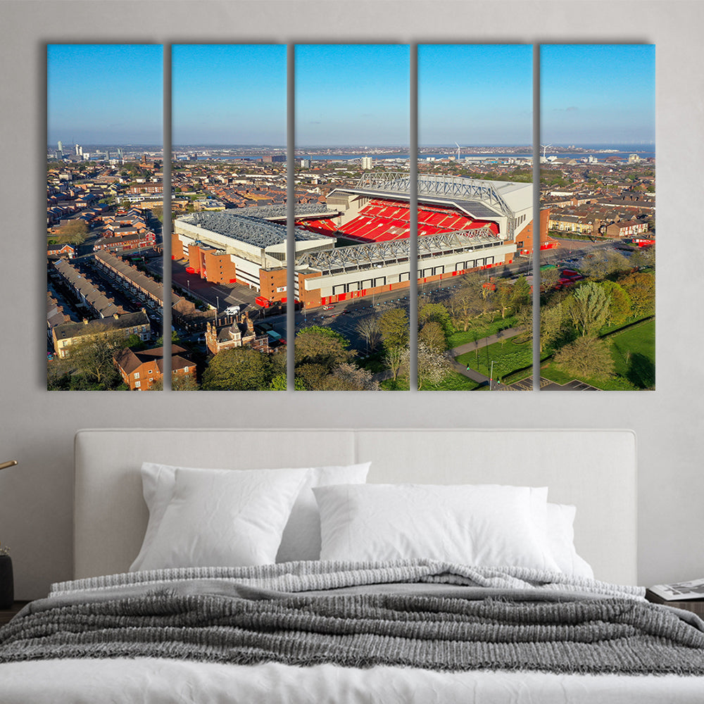 Anfield Liverpool Aerial View, Stadium Canvas, Sport Art, 5 Panel B, Extra Large Canvas, Canvas Print Wall Art