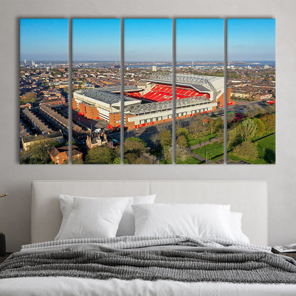 Anfield Liverpool Aerial View, Stadium Canvas, Sport Art, 5 Panel B, Extra Large Canvas, Canvas Print Wall Art
