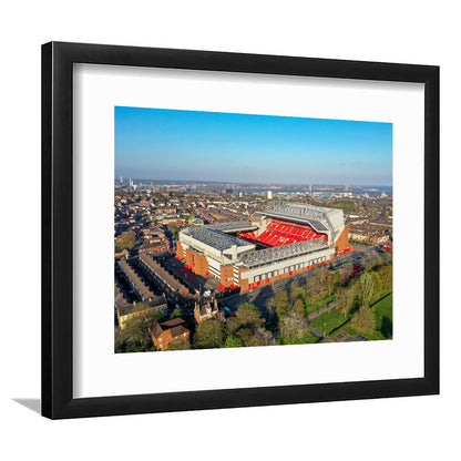 Anfield Liverpool Aerial View, Stadium Canvas, Sport Art, Gift for him, White Border Framed Art Print Wall Decor