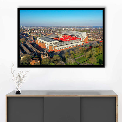 Anfield Liverpool Aerial View, Stadium Canvas, Sport Art, Gift for him, Framed Art Print Wall Decor, Picture Framed
