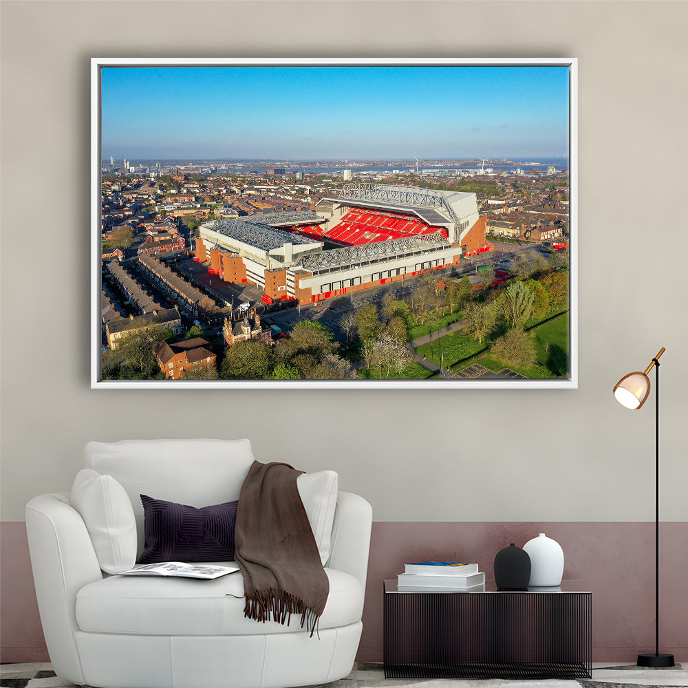 Anfield Liverpool Aerial View, Stadium Canvas, Sport Art, Framed Canvas Print Wall Art, Floating Frame