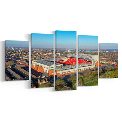 Anfield Liverpool Aerial View, Stadium Canvas, Sport Art, Gift for him, 5 Panel, Large Canvas, Canvas Print Wall Art