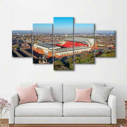Anfield Liverpool Aerial View, Stadium Canvas, Sport Art, Gift for him, 5 Panel, Large Canvas, Canvas Print Wall Art