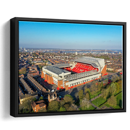 Anfield Liverpool Aerial View, Stadium Canvas, Sport Art, Framed Canvas Print Wall Art, Floating Frame