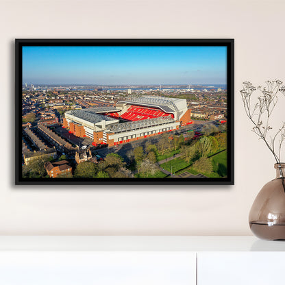 Anfield Liverpool Aerial View, Stadium Canvas, Sport Art, Framed Canvas Print Wall Art, Floating Frame