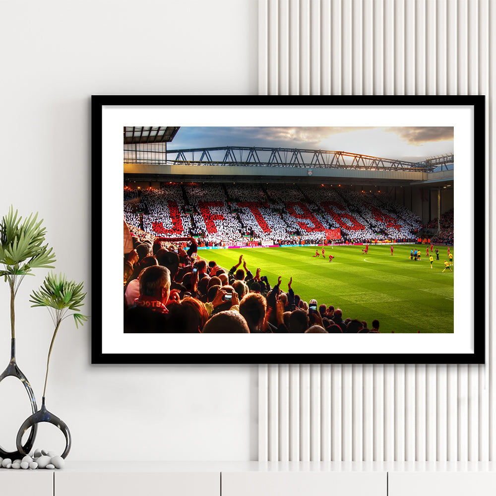 Anfield Road United Kingdom, Stadium Canvas, Sport Art, Gift for him, White Border Framed Art Print Wall Decor