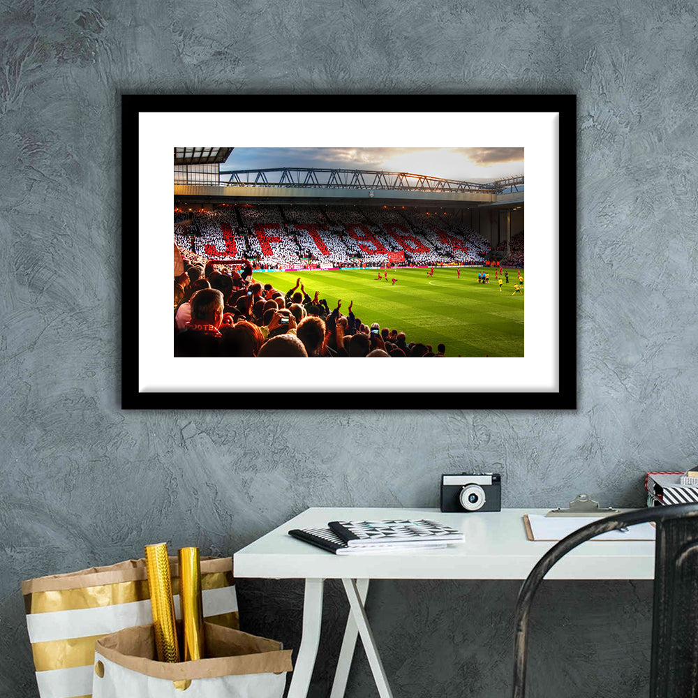 Anfield Road United Kingdom, Stadium Canvas, Sport Art, Gift for him, White Border Framed Art Print Wall Decor