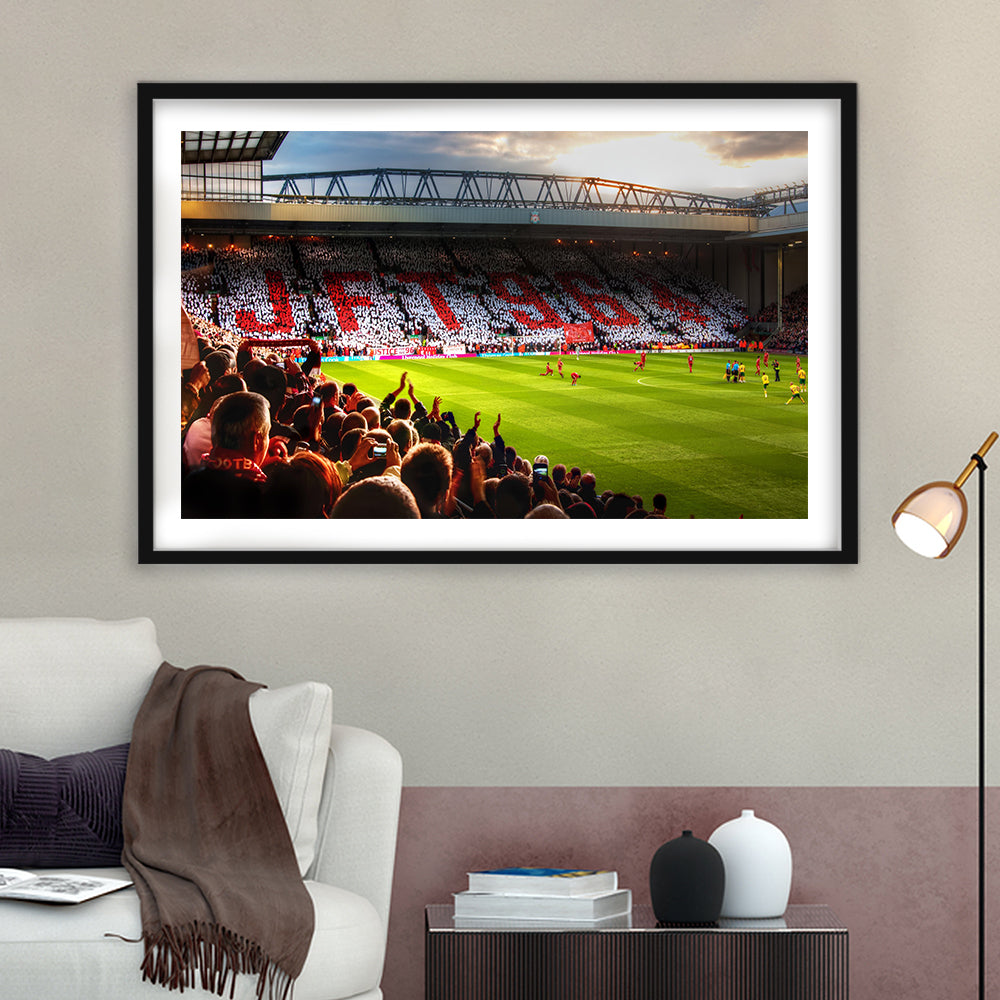 Anfield Road United Kingdom, Stadium Canvas, Sport Art, Gift for him, White Border Framed Art Print Wall Decor