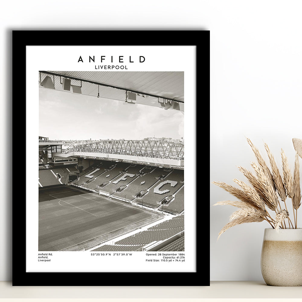 Anfield Stadium Black And White, Liverpool Stadium Football Wall Art, For Fans, Framed Art Prints Wall Decor