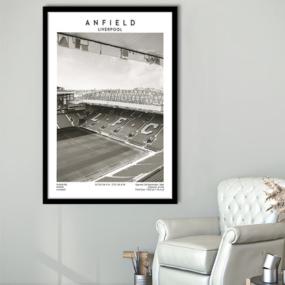 Anfield Stadium Black And White, Liverpool Stadium Football Wall Art, For Fans, Framed Art Prints Wall Decor
