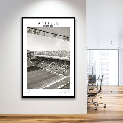 Anfield Stadium Black And White, Liverpool Stadium Football Wall Art, For Fans, Framed Art Prints Wall Decor