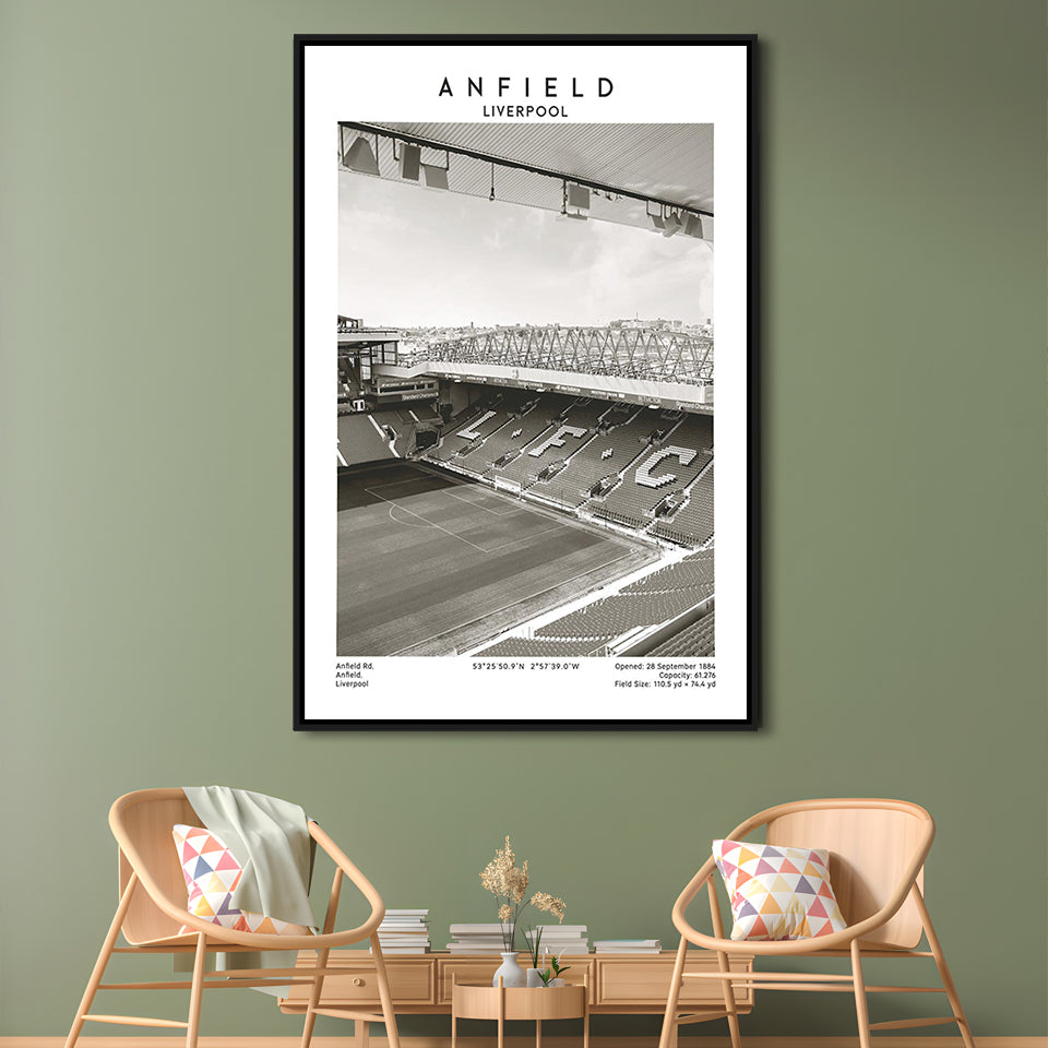 Anfield Stadium Black And White, Liverpool Stadium Football Wall Art, For Fans, Framed Canvas Prints Wall Art