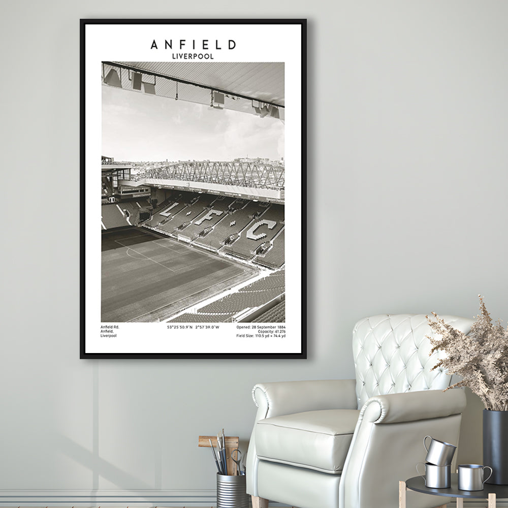 Anfield Stadium Black And White, Liverpool Stadium Football Wall Art, For Fans, Framed Canvas Prints Wall Art