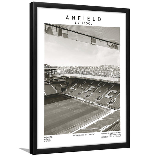 Anfield Stadium Black And White, Liverpool Stadium Football Wall Art, For Fans, Framed Art Prints Wall Decor