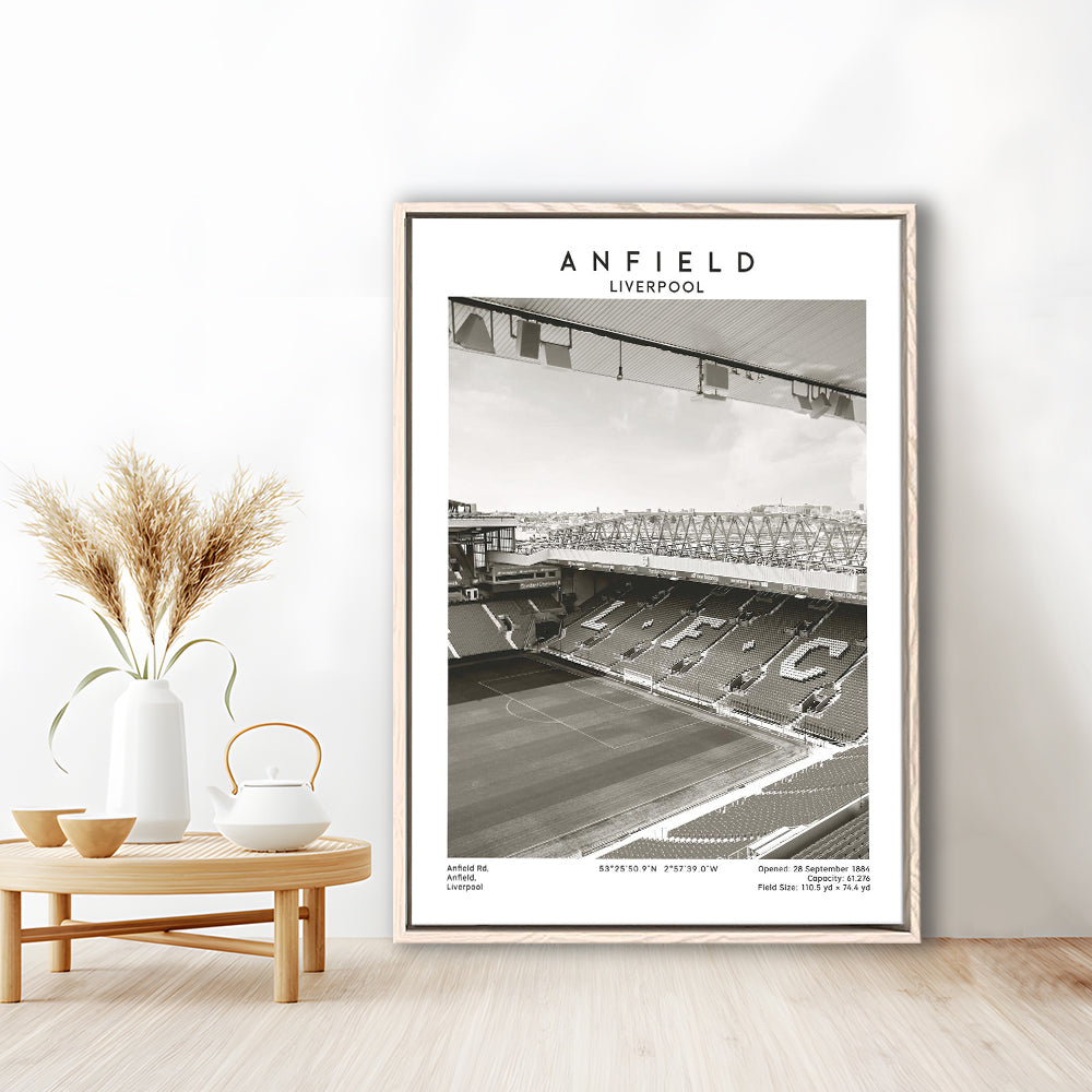 Anfield Stadium Black And White, Liverpool Stadium Football Wall Art, For Fans, Framed Canvas Prints Wall Art