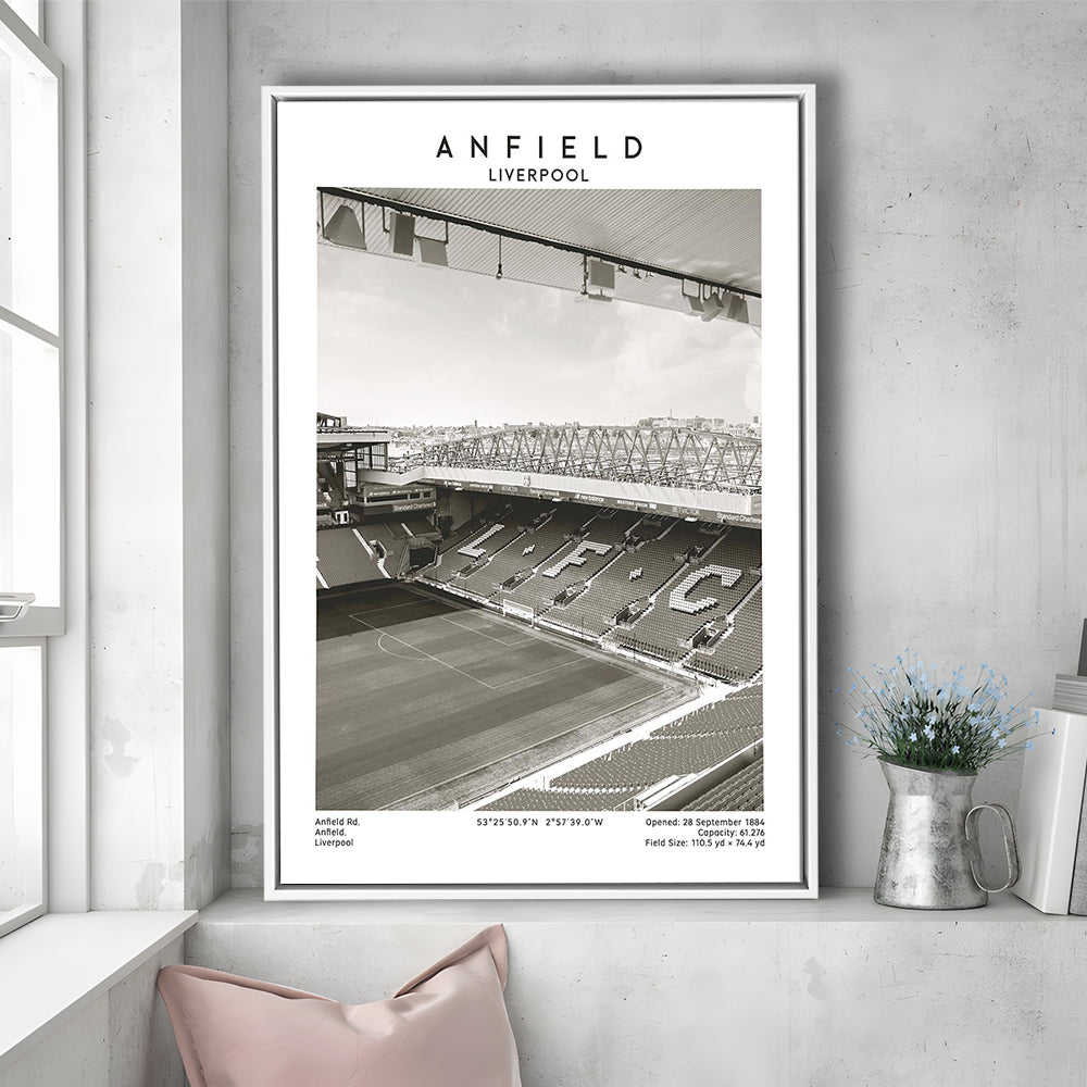 Anfield Stadium Black And White, Liverpool Stadium Football Wall Art, For Fans, Framed Canvas Prints Wall Art