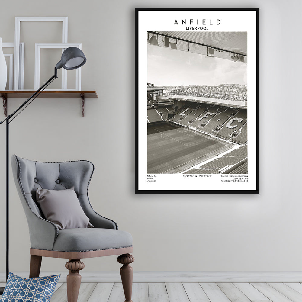 Anfield Stadium Black And White, Liverpool Stadium Football Wall Art, For Fans, Framed Canvas Prints Wall Art