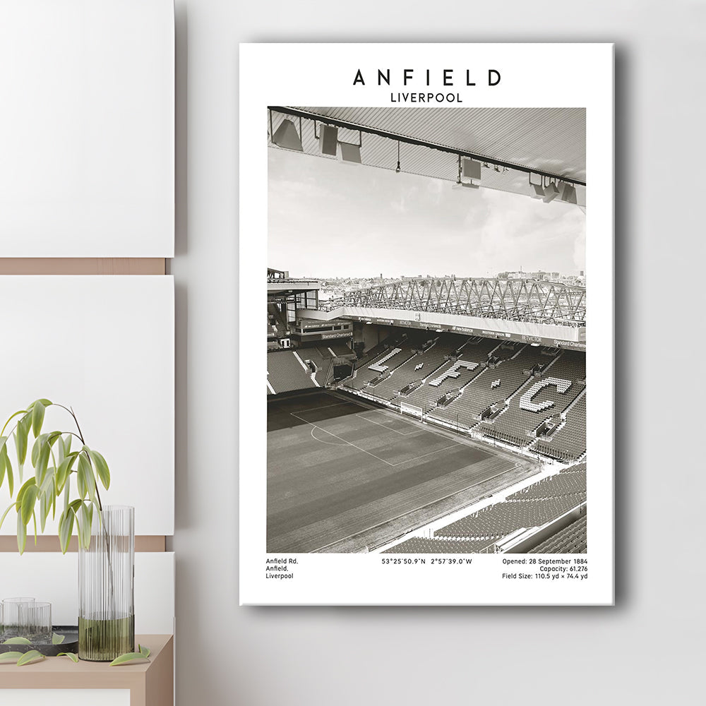 Anfield Stadium Black And White, Liverpool Stadium Football Wall Art, For Fans, Canvas Prints Wall Art, Man Cave Decor