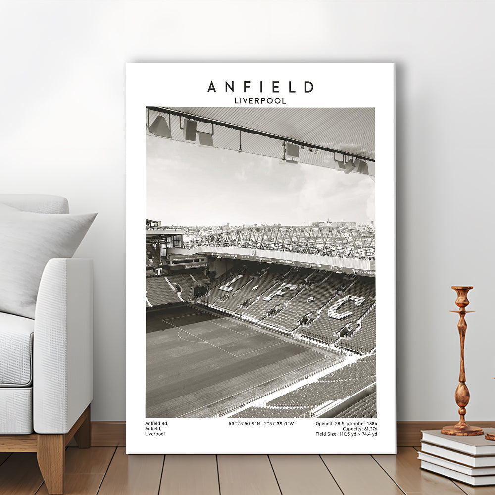 Anfield Stadium Black And White, Liverpool Stadium Football Wall Art, For Fans, Canvas Prints Wall Art, Man Cave Decor