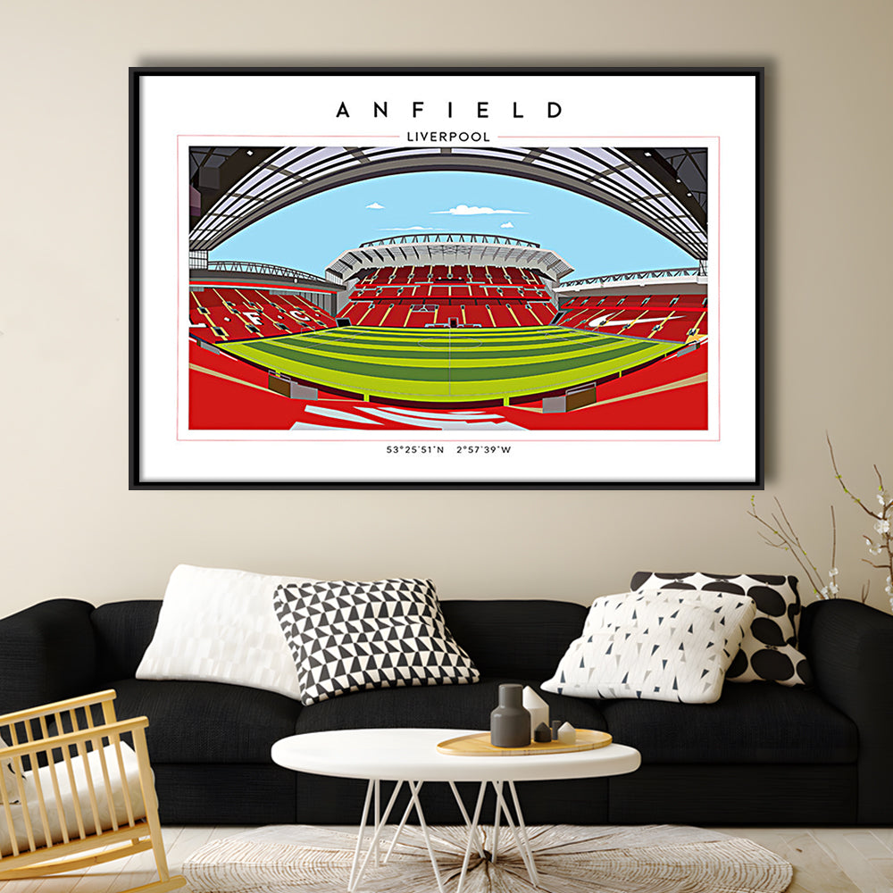 Anfield Stadium Football, Liverpool Wall Art, Premier League Stadium Decor, Framed Canvas Print Wall Art