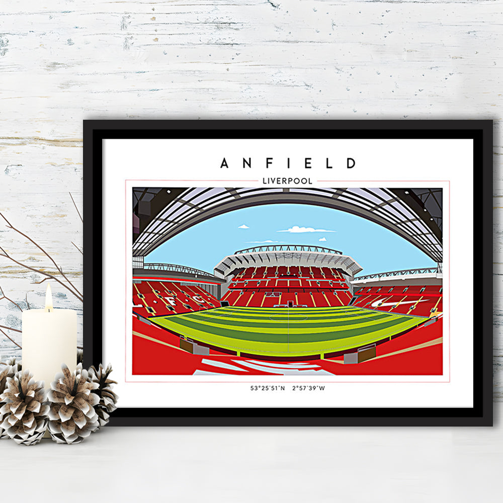 Anfield Stadium Football, Liverpool Wall Art, Premier League Stadium Decor, Framed Canvas Print Wall Art