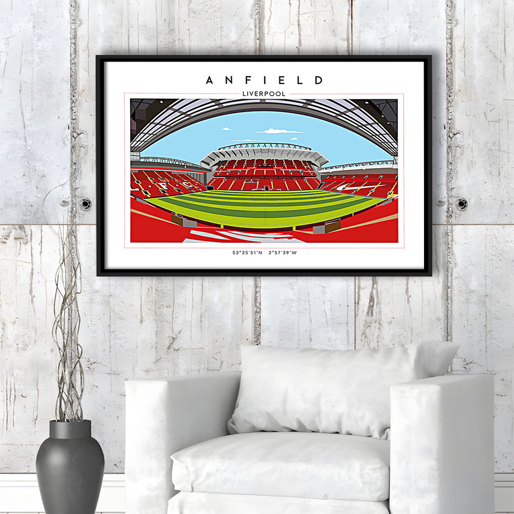 Anfield Stadium Football, Liverpool Wall Art, Premier League Stadium Decor, Framed Canvas Print Wall Art
