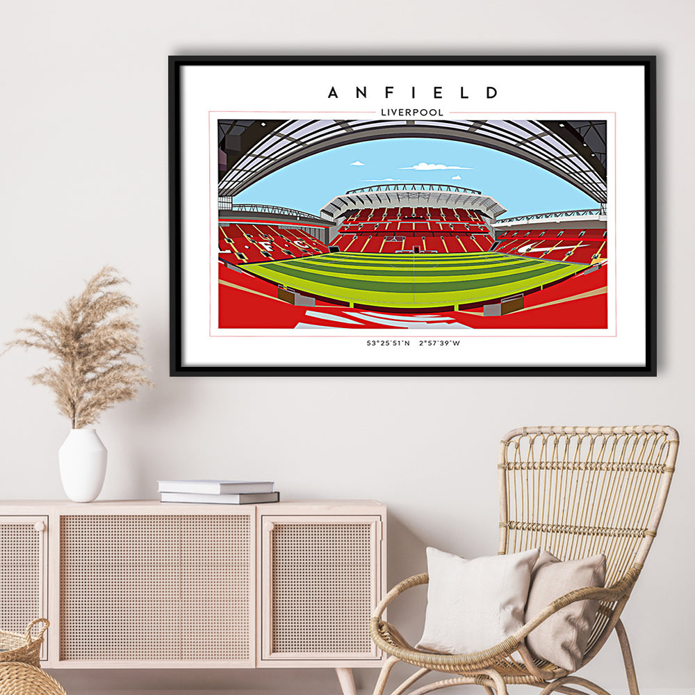 Anfield Stadium Football, Liverpool Wall Art, Premier League Stadium Decor, Framed Canvas Print Wall Art