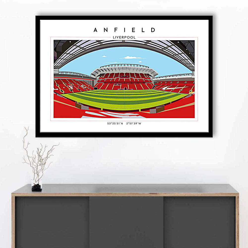 Anfield Stadium Football, Liverpool Wall Art, Premier League Stadium Decor, Framed Art Print Wall Decor
