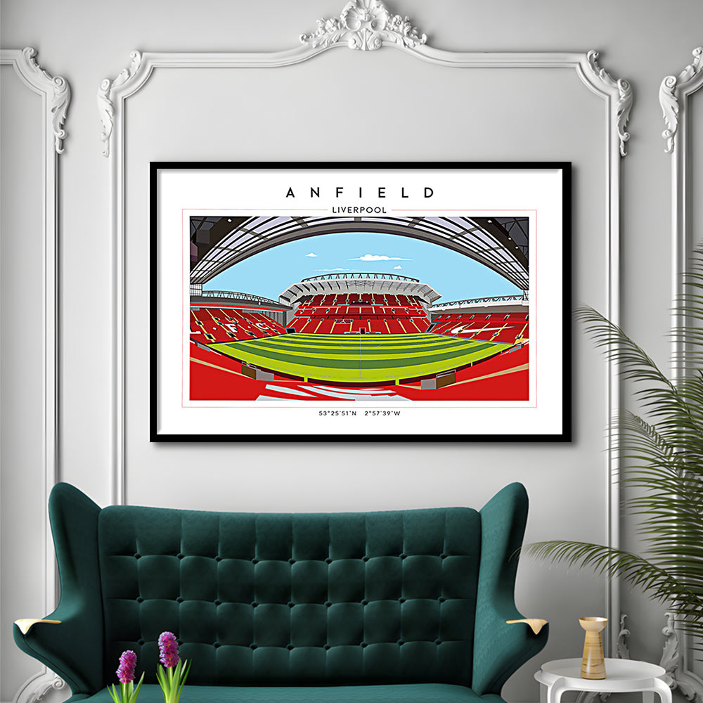 Anfield Stadium Football, Liverpool Wall Art, Premier League Stadium Decor, Framed Art Print Wall Decor