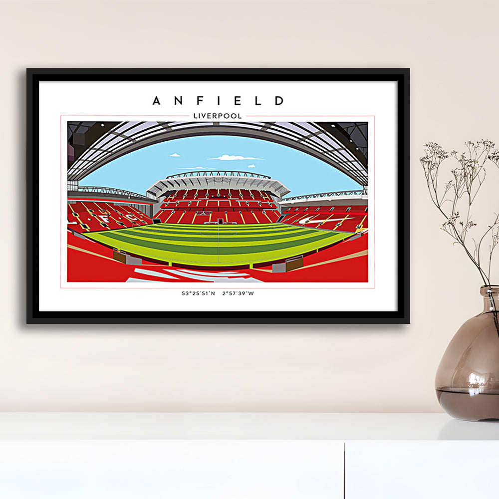 Anfield Stadium Football, Liverpool Wall Art, Premier League Stadium Decor, Framed Canvas Print Wall Art